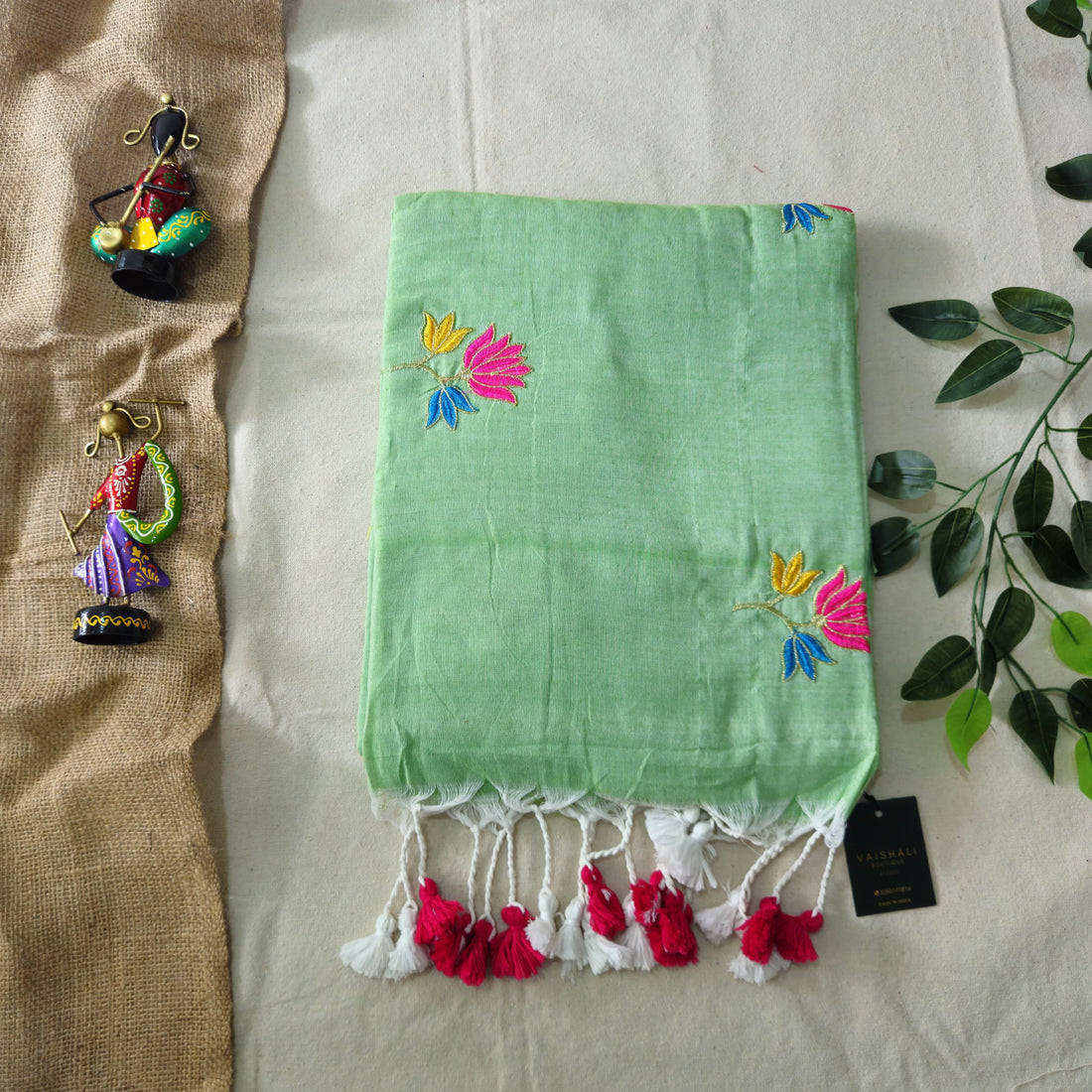 Mint lotus khadi Cotton Saree