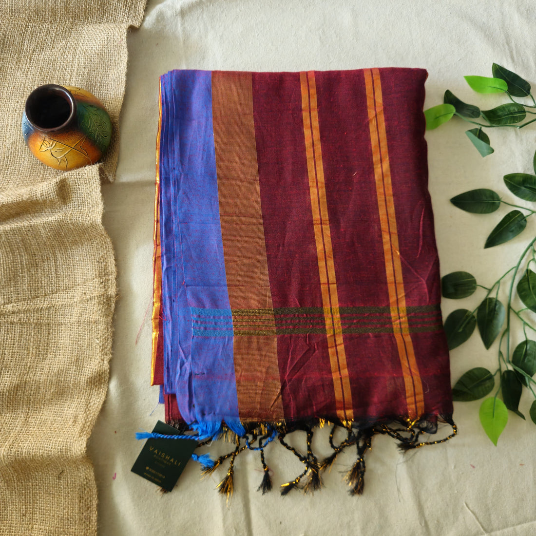 Mirzaa Deep Wine khadi cotton saree