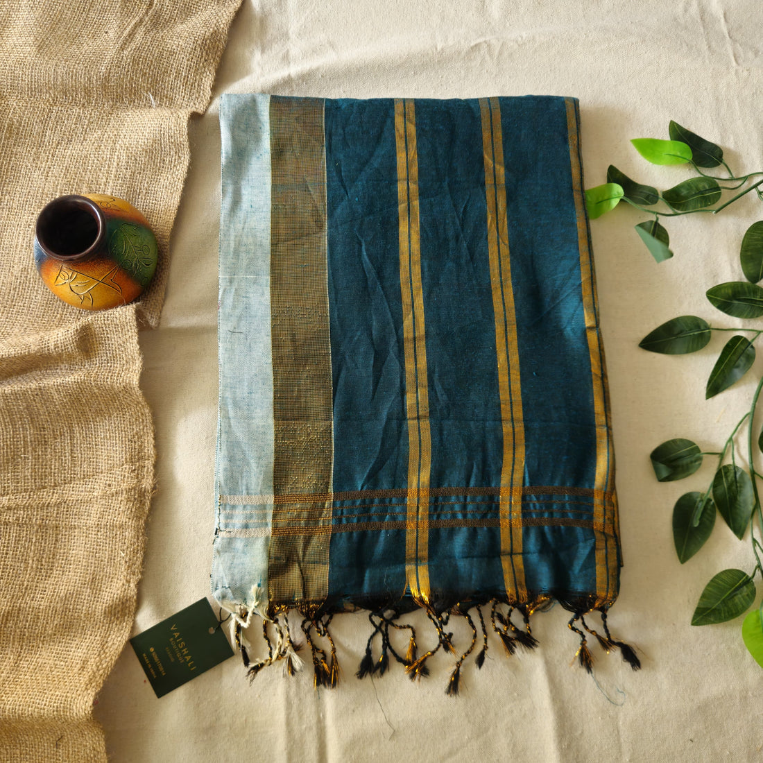 Mirzaa Green Khadi Cotton Saree
