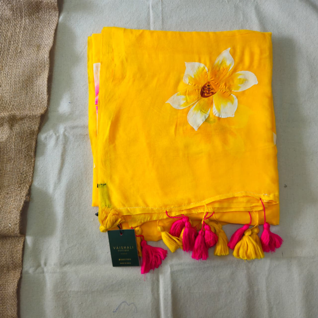 Genda Phool Handprinted mul cotton saree
