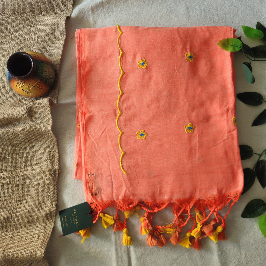 Peach Bloom Khadi Cotton Saree