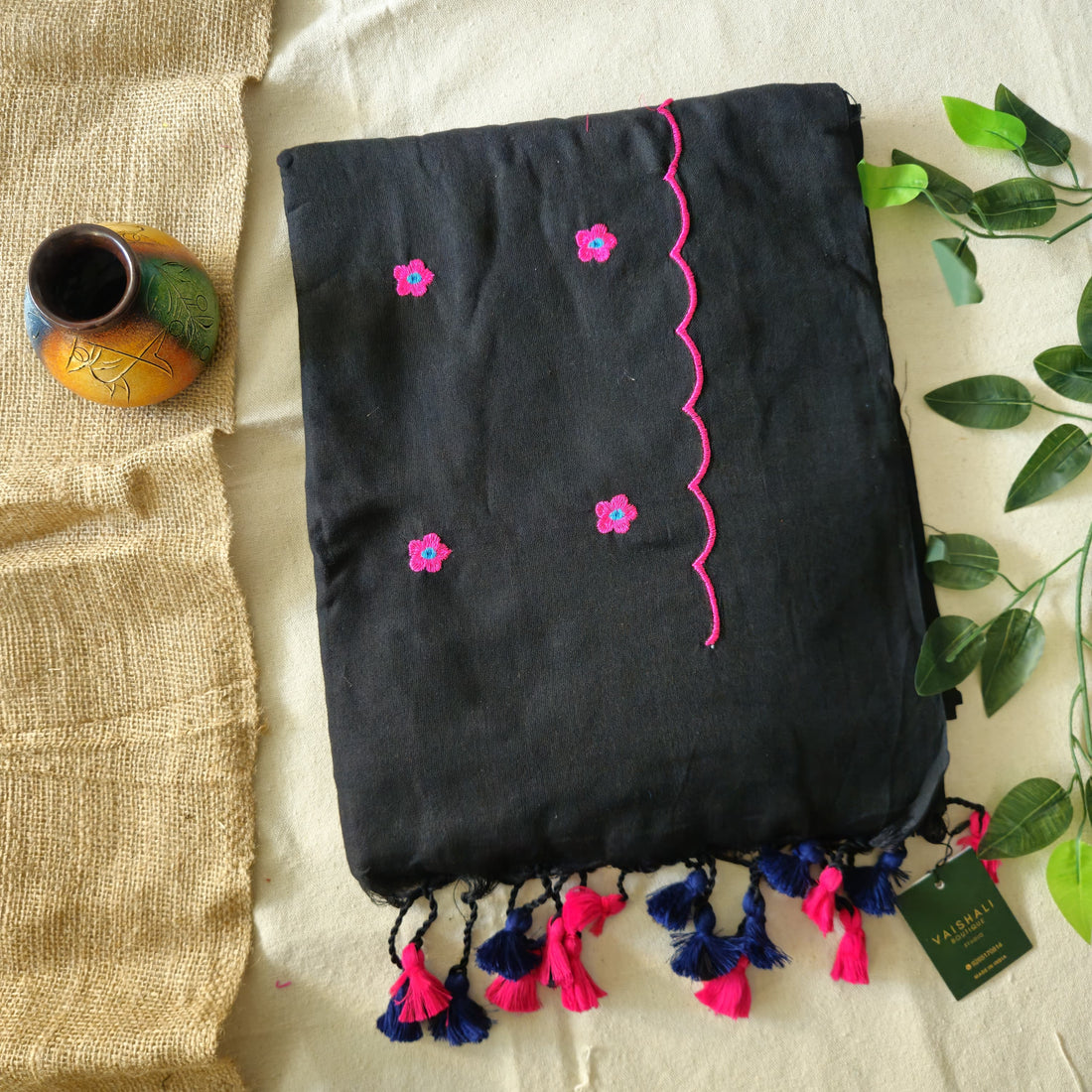 Midnight Bloom Khadi Cotton Saree