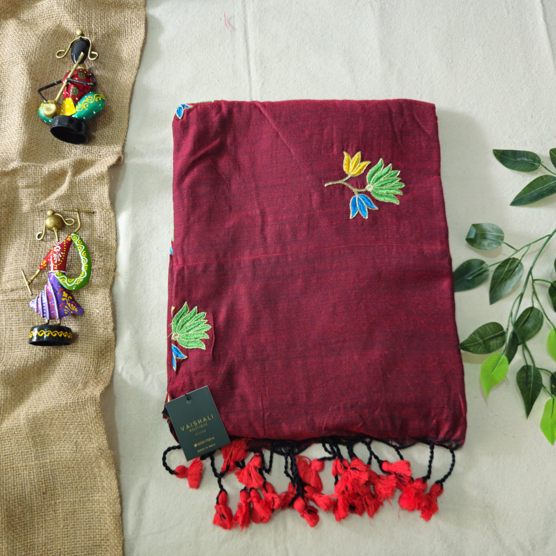 Maroon lotus Khadi Cotton Saree