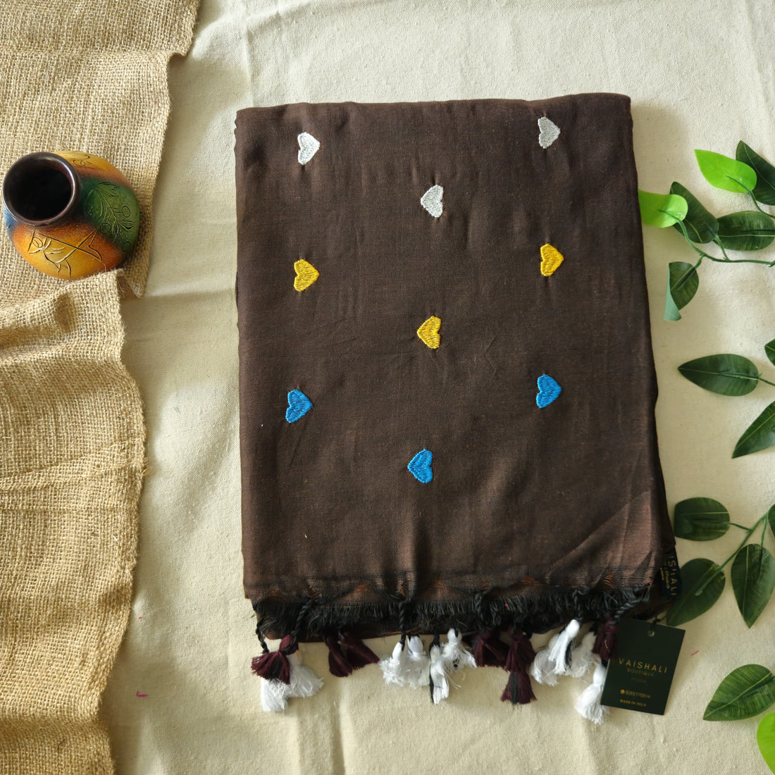 Mocha Heart Khadi Cotton Saree