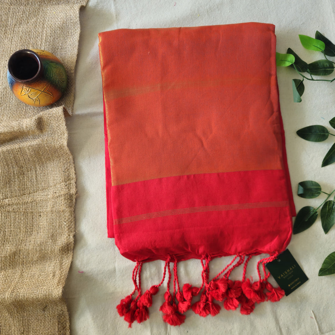 Classic red khadi cotton saree