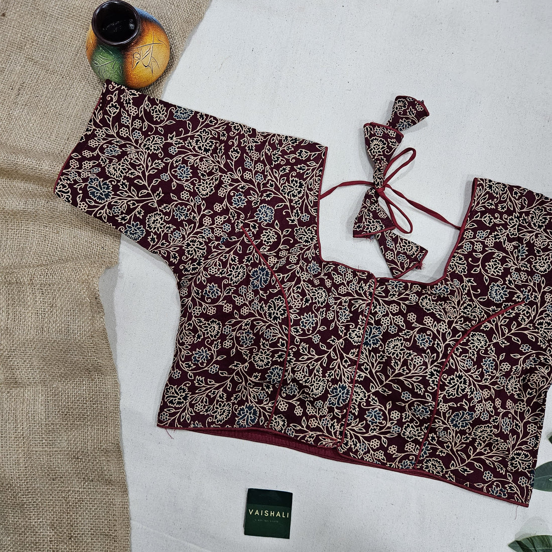 Maroon Floral Elegance Cotton Blouse