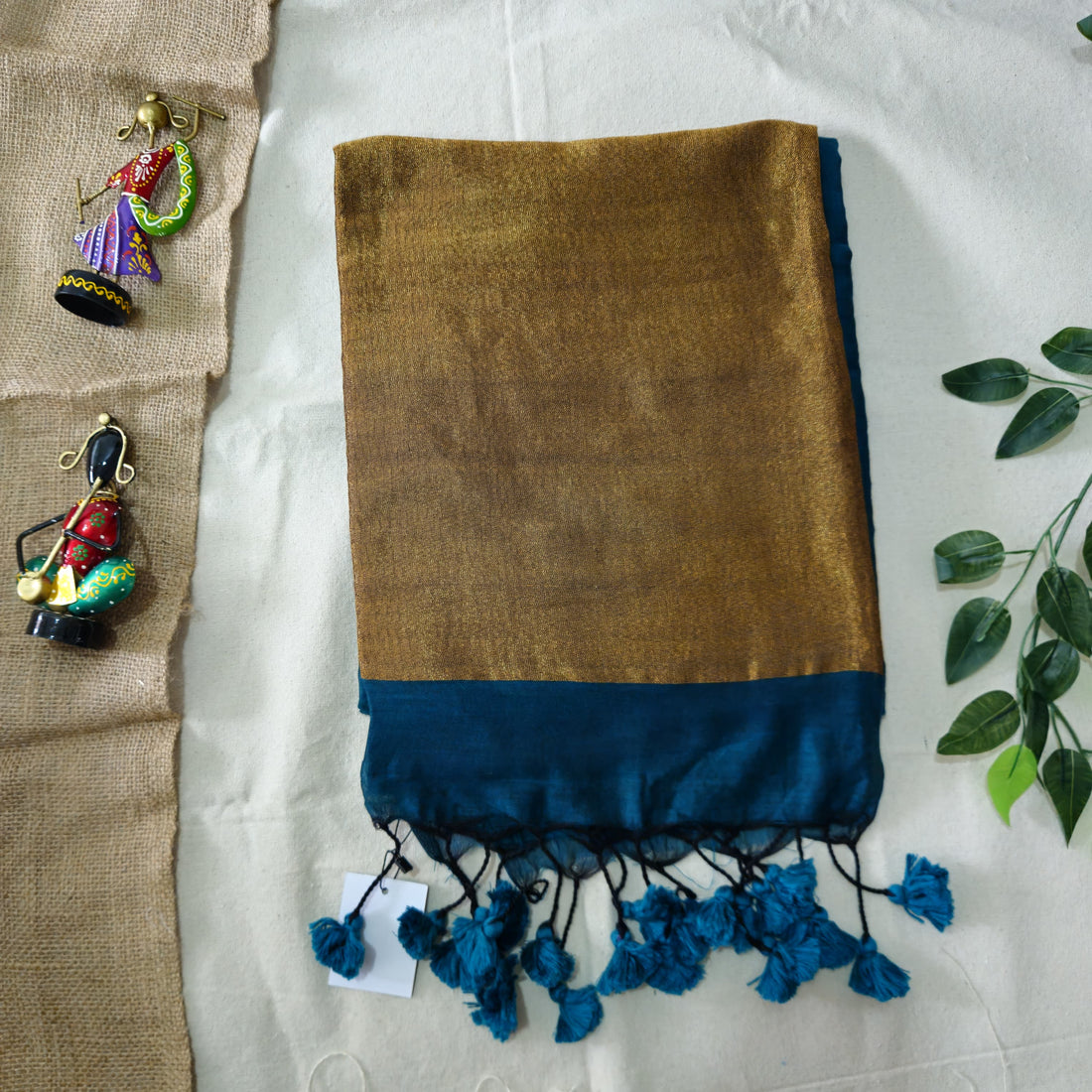 Teal Elegance Khadi Cotton saree