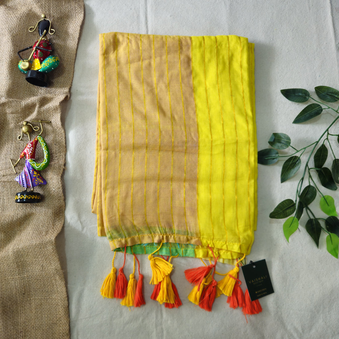 Lime tie & dye Mul saree